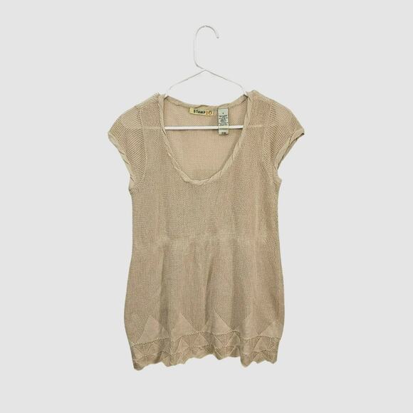 Stamp 10 Top Womens Cream Crochet Mesh Y2K Boho Size 10 Medium 100% Cotton - Picture 1 of 6